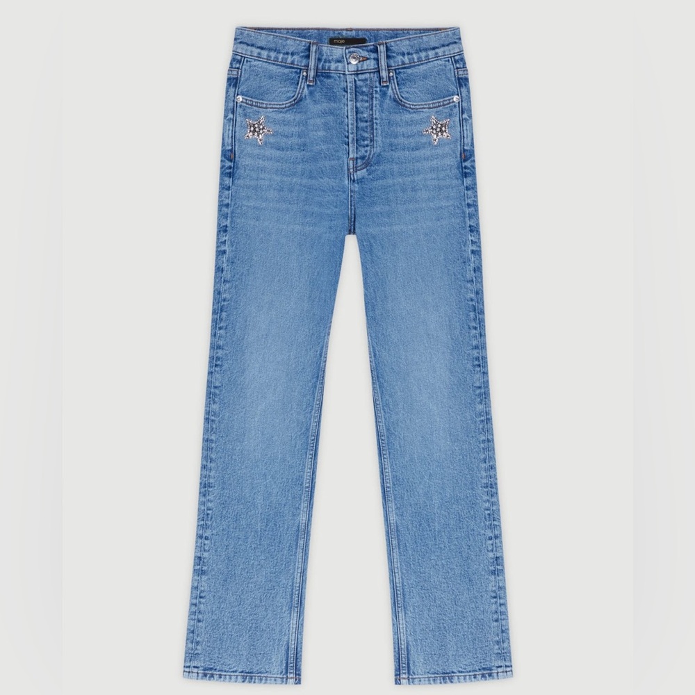 Maje Blue Straight-leg Jeans with Star Details XS